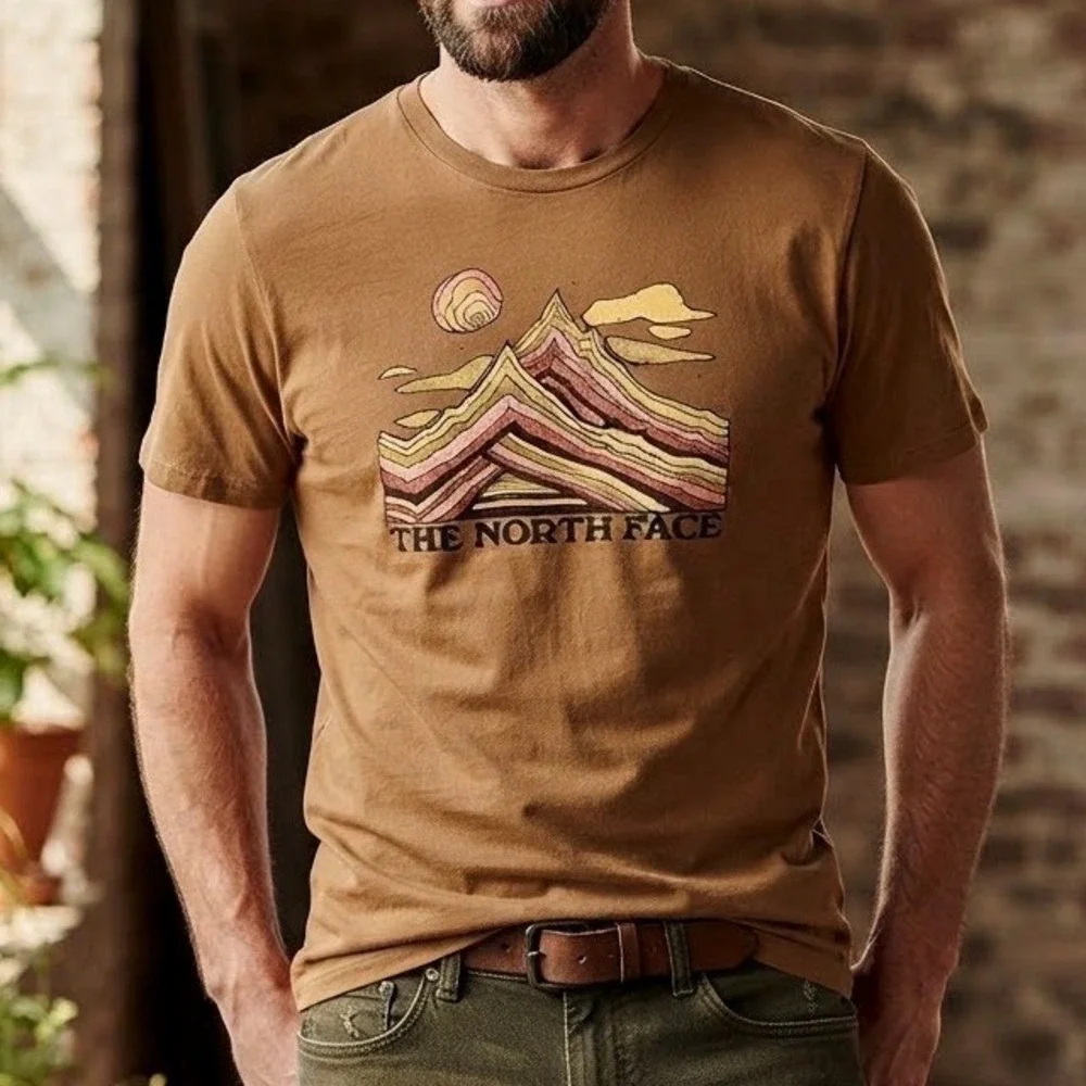 The North Face Mens Brown Mountain Graphic Short Sleeve T-Shirt Size M